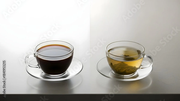 Fototapeta Two Glass Cups of Tea on White Surface