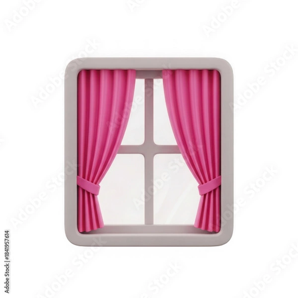 Fototapeta Pink curtains on a window isolated on transparent background