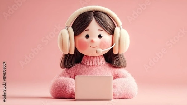 Obraz e-learning concept character with headset computer