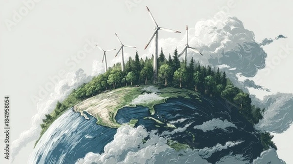 Obraz globe with wind turbines eco solutions vector
