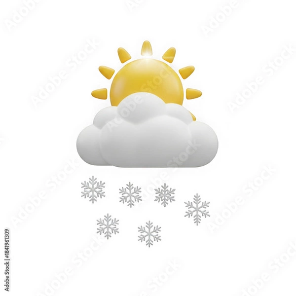 Fototapeta Sunny cloud with snowflakes isolated on transparent background