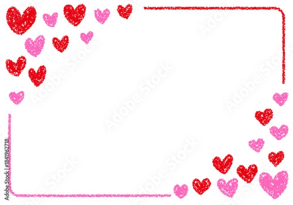 Obraz 手描きのクレヨン素材　背景　ハートのフレーム　カード