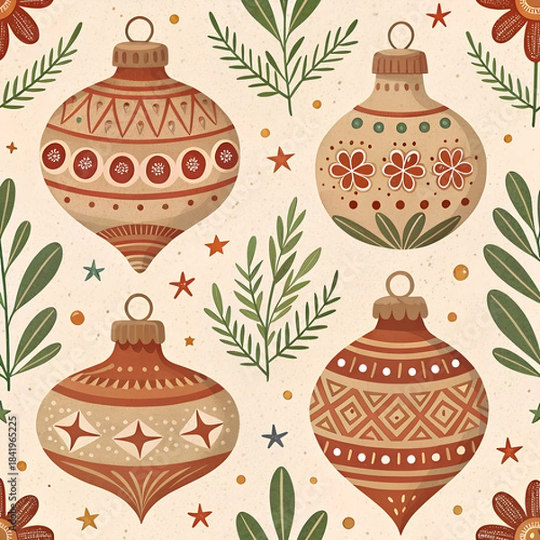Obraz “Rustic seamless pattern of handmade ceramic ornaments, earthy tones, folk art motifs, textured vintage aesthetic.”