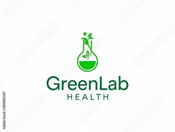 Obraz Greenlab health logo featuring a natural science blend with plant and flask design