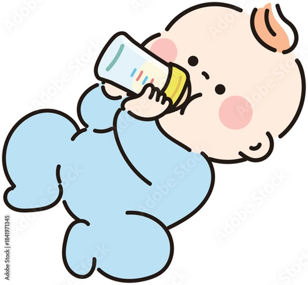 Fototapeta 自分でミルクを飲む赤ちゃん