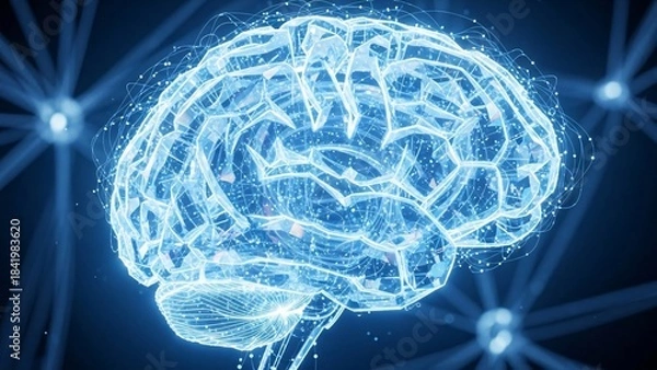 Fototapeta Digital Brain Illustration with Glowing Neural Network Connections.