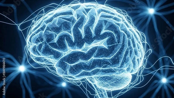 Fototapeta Human Brain with Glowing Neural Network Connections Representing Thought and Intelligence.