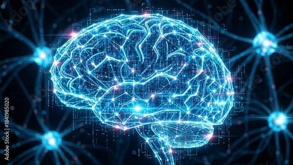 Fototapeta Digital Brain with Glowing Neurons and Neural Network Connections.