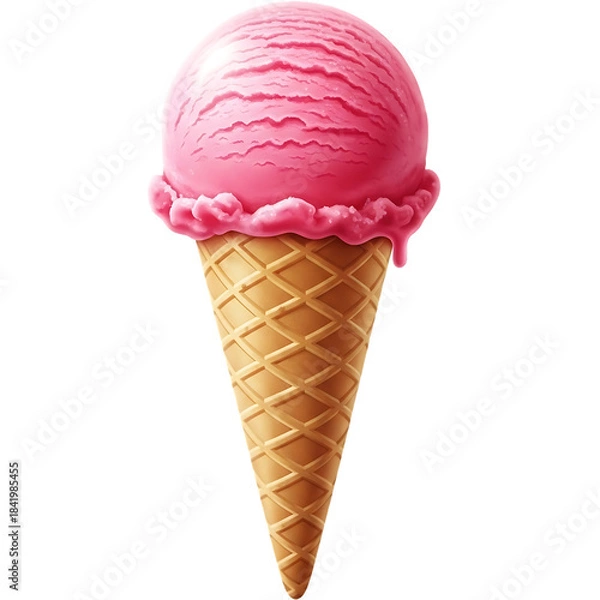 Obraz Pink Ice Cream Scoop in Cone .