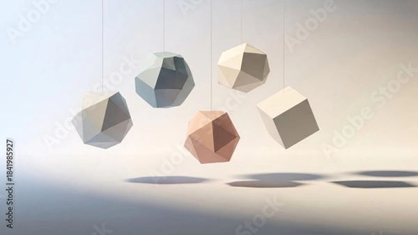 Fototapeta Abstract geometric shapes floating in a minimalist setting with soft lighting.