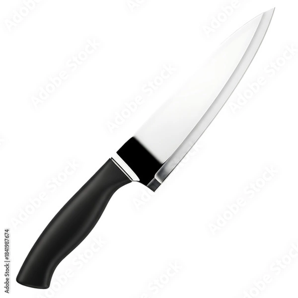 Obraz Kitchen Chef Knife with Black Handle Isolated 