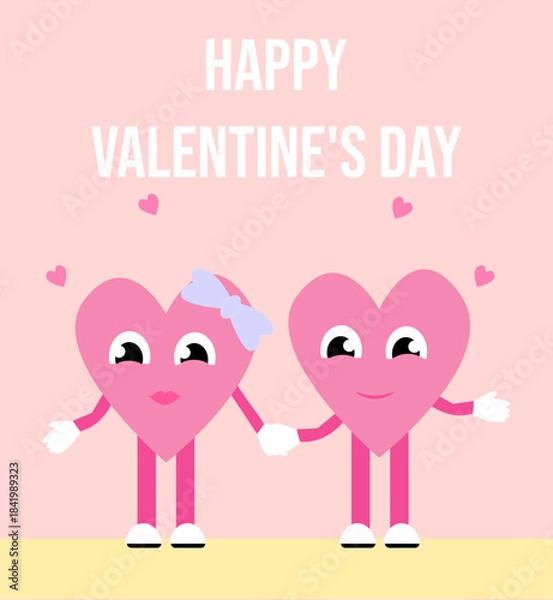 Fototapeta Valentine's Day card with a pair of hearts. Vector illustration in groovy style