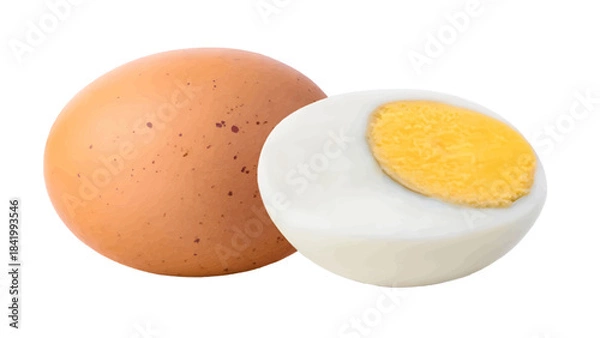 Fototapeta Vector of a brown egg and a halved hard-boiled egg on transparent background