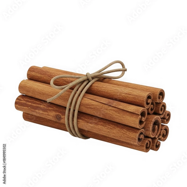 Fototapeta Cinnamon sticks tied with twine isolated on transparent background