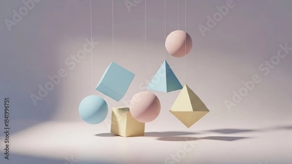 Fototapeta Pastel Geometric Shapes Floating in a Minimalist Studio Setting.