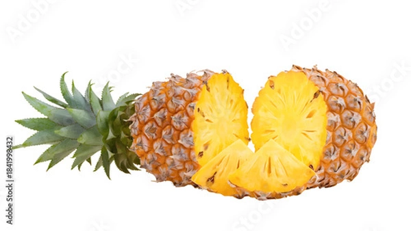 Fototapeta Vector of Fresh Pineapple Slices and Whole Pineapple on Transparent Background