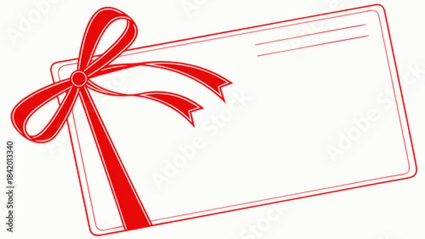 Fototapeta Blank Gift Card with Red Ribbon Bow Present Voucher with vector illustration