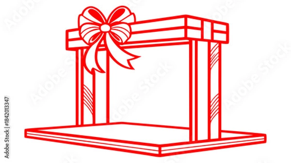 Fototapeta Festive Red Gift Box Frame Empty Space with vector illustration
