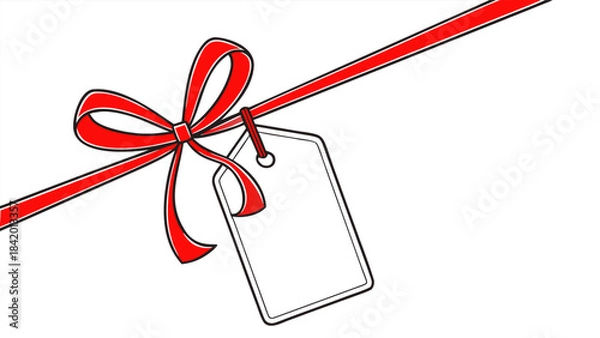Fototapeta Red Ribbon Bow Blank Gift Tag Label with vector illustration