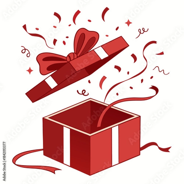 Fototapeta Open Red Gift Box with Flying Confetti Surprise with vector illustration
