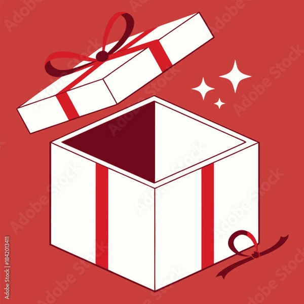 Fototapeta Open Gift Box with Red Ribbon Empty Surprise Celebration with vector illustration