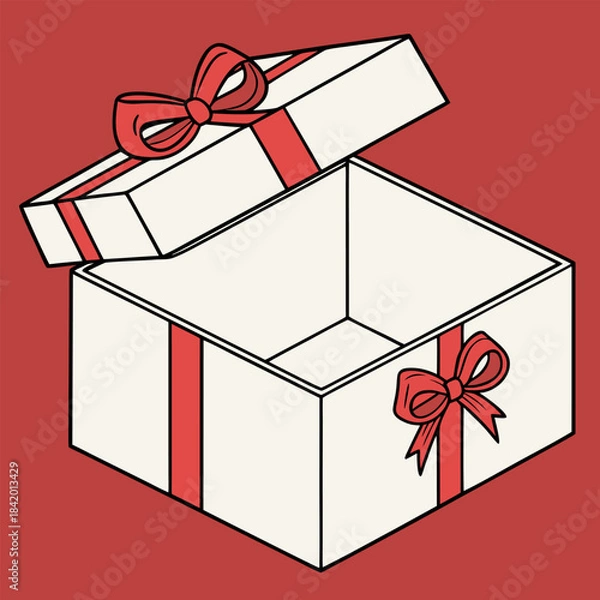 Fototapeta Open Empty Gift Box Red Ribbon Present Isolated background