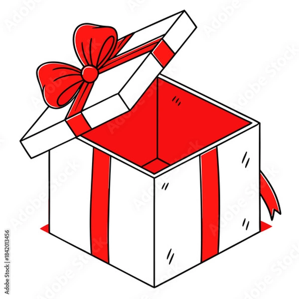 Fototapeta Open Empty Gift Box with Red Ribbon Present with vector illustration