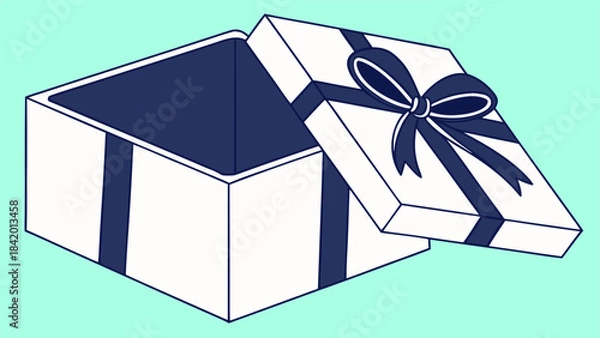 Fototapeta Open Empty Gift Box Blue Ribbon Celebration with vector illustration
