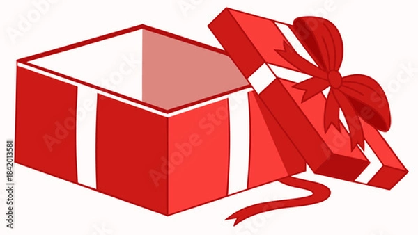Fototapeta Festive Red Open Gift Box with Ribbon Bow with vector illustration