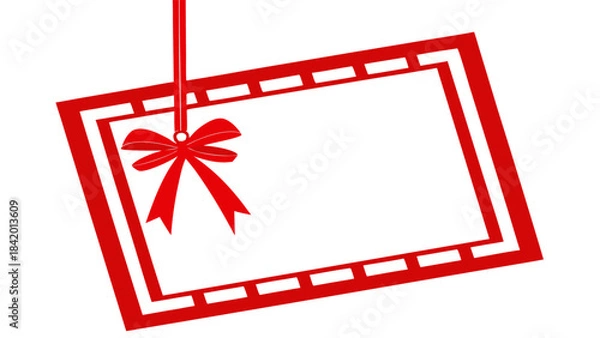 Fototapeta Blank Red Ribbon Gift Tag Frame Design with vector illustration