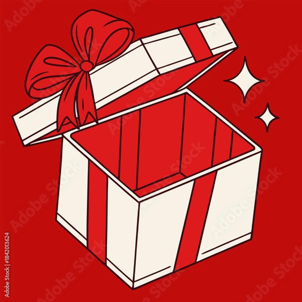 Fototapeta Empty Open Gift Box Red Bow Celebration Concept with vector illustration