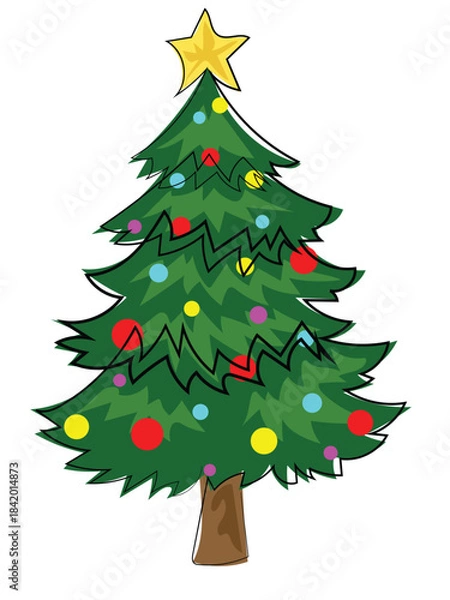 Obraz A Christmas tree in a continuous line drawing style.