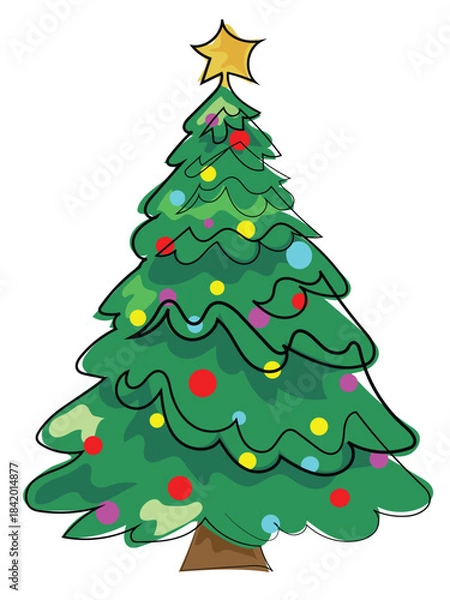 Obraz A Christmas tree in a continuous line drawing style.