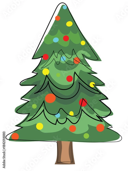 Obraz A Christmas tree in a continuous line drawing style.