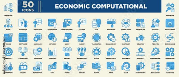 Obraz Economic Computational Icon Set Blue White