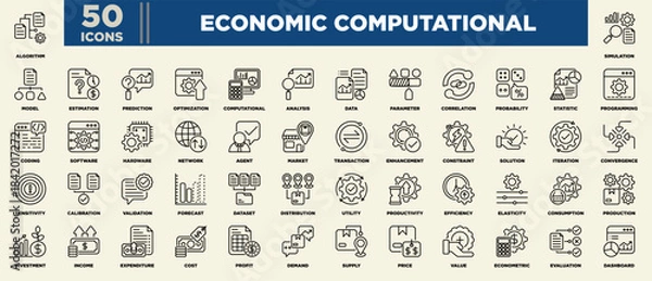Obraz Economic Computational Icon Set Line Black