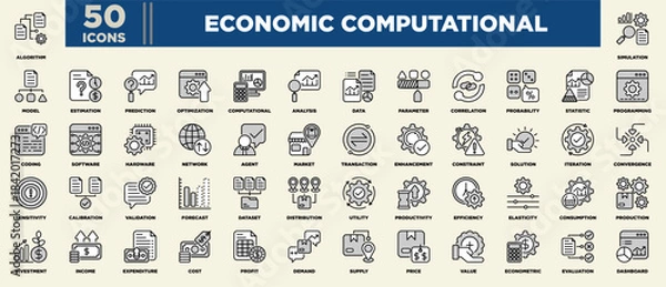 Obraz Economic Computational Icon Set Black Grey