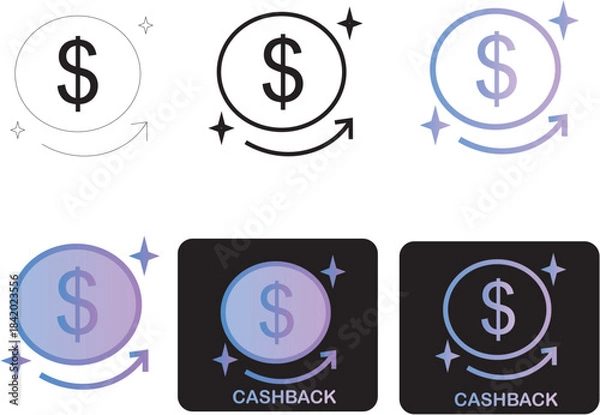 Fototapeta Modern financial return and money back icon set, depicting customer loyalty programs, secure payment transactions, and reward points for digital commerce solutions