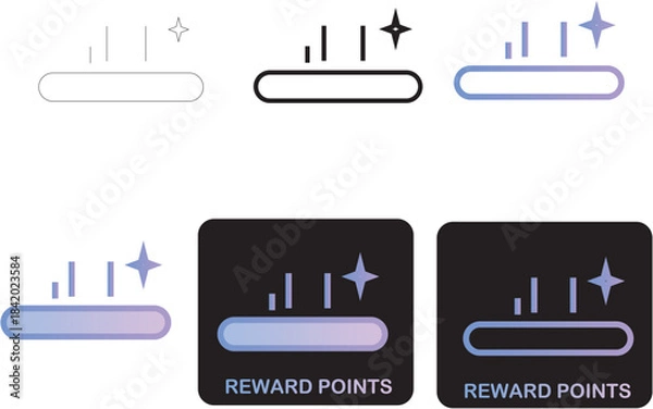 Fototapeta Minimalist Reward Points Icon Set with Progress Bar and Sparkle Effect for Loyalty Programs and Achievement Tracking