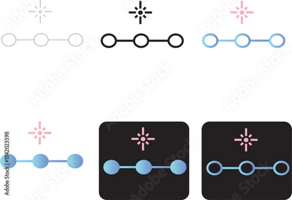 Fototapeta Minimalist infographic elements with three glowing spheres on white and black backgrounds, ideal for presentations