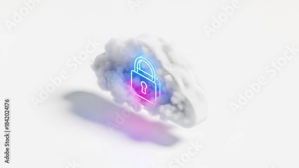 Obraz Cloud Security Concept with Neon Padlock Icon.
