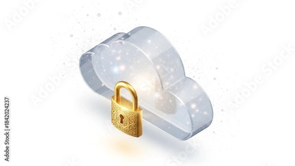 Obraz Secure Cloud Computing Concept with Padlock and Digital Network.