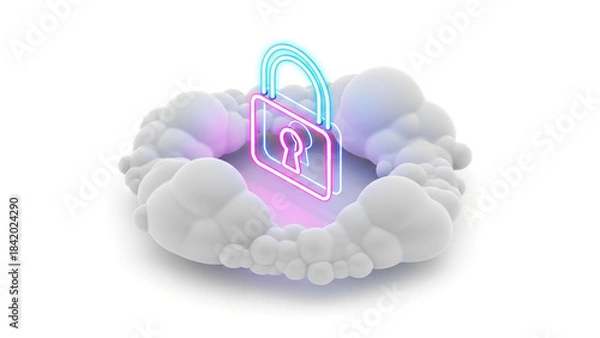 Obraz Cloud Security Concept with Glowing Padlock Icon.