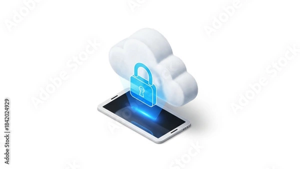 Obraz Isometric Cloud Security on Smartphone with Padlock Icon.