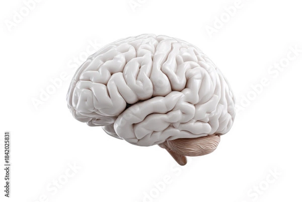 Obraz White human brain cerebellum anatomical model isolated on black background anatomy medical, Png, Isolated on Transparent Background, Cut Out