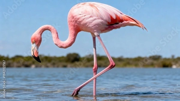Obraz pink flamingo in water