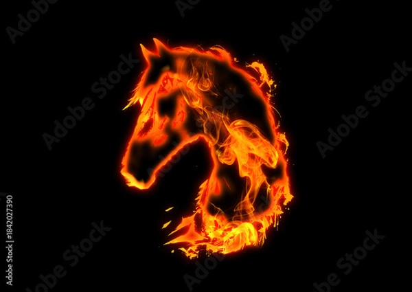 Obraz 燃える馬のシルエット｜炎エフェクトの幻想イラスト