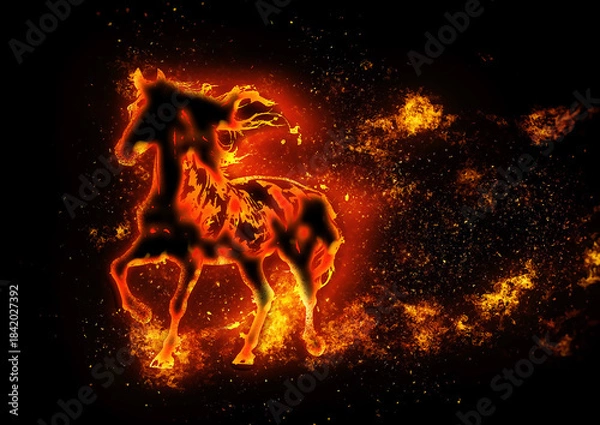 Obraz 走る炎の馬｜燃え上がるファイアホースのダイナミックアート