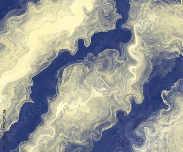 Fototapeta Abstract marble background featuring flowing blue and soft yellow textures. The dynamic fluid pattern creates a balanced contrast and artistic atmosphere for modern design applications.