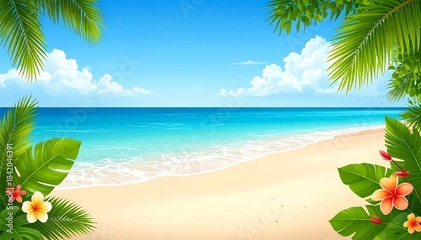 Obraz vector illustrator landscape summer beach with beautiful blue sky